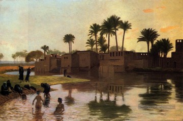 baigneuse baigneuses Tableau Peinture - Baigneuses au bord d’une rivière orientalisme grecque arabe Jean Léon Gérôme